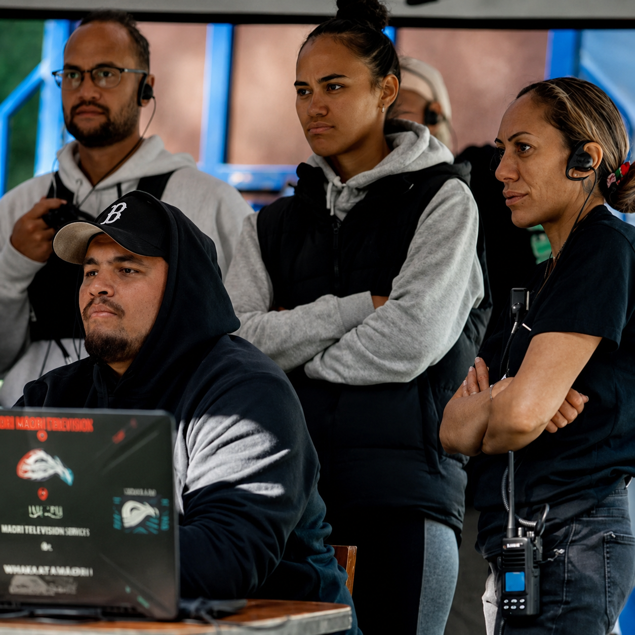 Lilly and crew during outside broadcast work